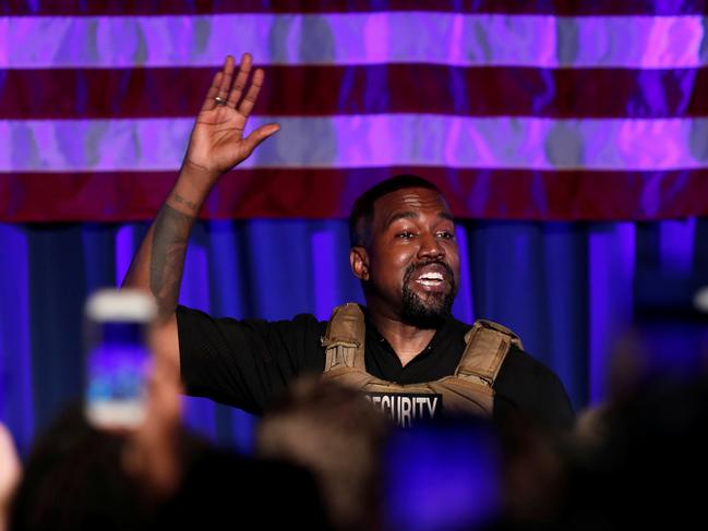 Kanye West’s shambolic first rally in an unlikely presidential bid has reportedly left his family concerned for his emotional state. Picture: Reuters