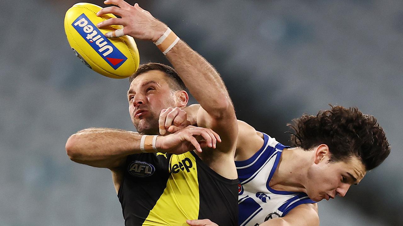 Veteran Tiger big man Toby Nankervis has lost his jumping power across the 2021 season. Picture: Michael Klein