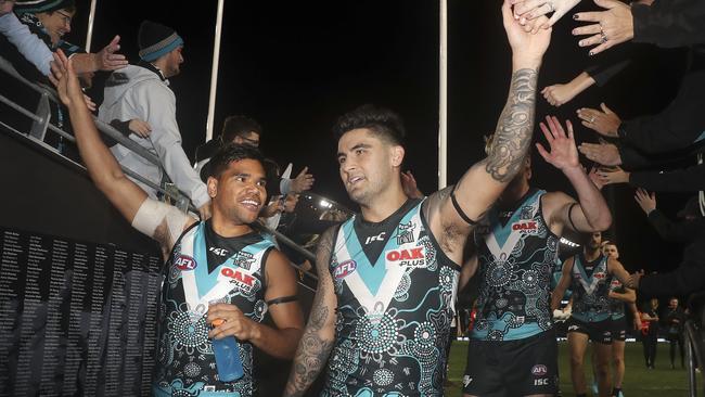 Wingard and Jake Neade in their playing days at Port Adelaide together. Picture: Sarah Reed