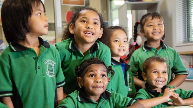 Cairns West State School pupils Anuja, Hope, Rosanna, Priscilla and Kayla. Picture Brian Cassey