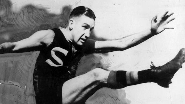 Ken Farmer kicks at goal for North Adelaide in a SAFL game. Farmer kicked 1419 goals during senior grade career between 1929-1941.