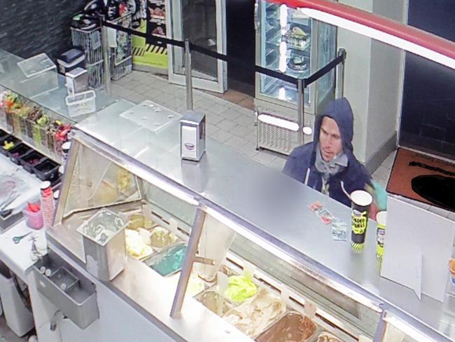 Police issued CCTV stills of Roe-Goolagong after he held up the Cold Rock Ice-Creamery at The Entrance. Picture; supplied