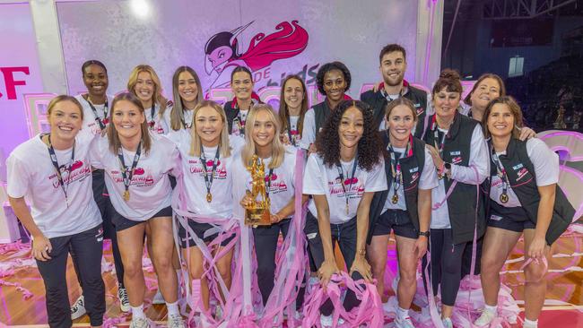 Adelaide Thunderbirds at Monday’s fan celebration. Picture: Ben Clark