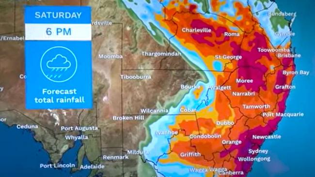 By Saturday, 300mm of rain could have failed in some areas near Sydney and Wollongong. Picture: BOM.