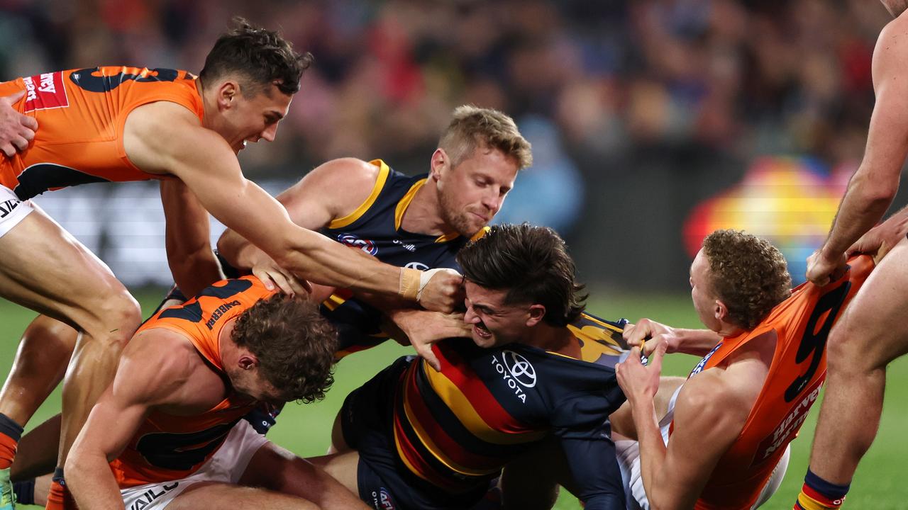 Tempers flare as Josh Rachele and Harry Perryman go at it. Picture: Getty Images