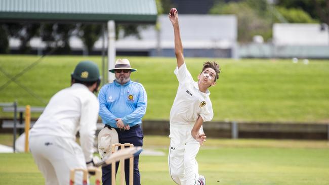 Bailey Reed in the AIC Cricket game between St Patrick's College and Iona College at Curlew Park, Sandgate, Saturday, February 29, 2020 (AAP Image/Richard Walker)