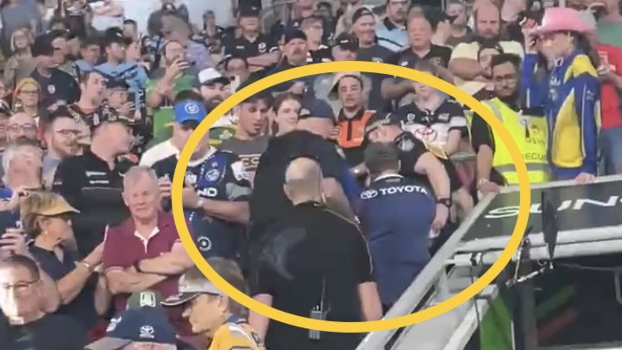 A fan has been escorted from Suncorp Stadium for an alleged comment regarding Jackson Hastings. Pic: Twitter. Emma Lawrence