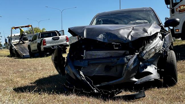 Two stolen car crashed along Dalrymple Rd, Garbutt. Picture: Natasha Emeck