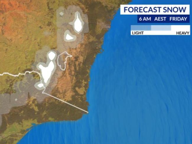 Parts of the southeast will receive snow. Picture: Sky News Weather