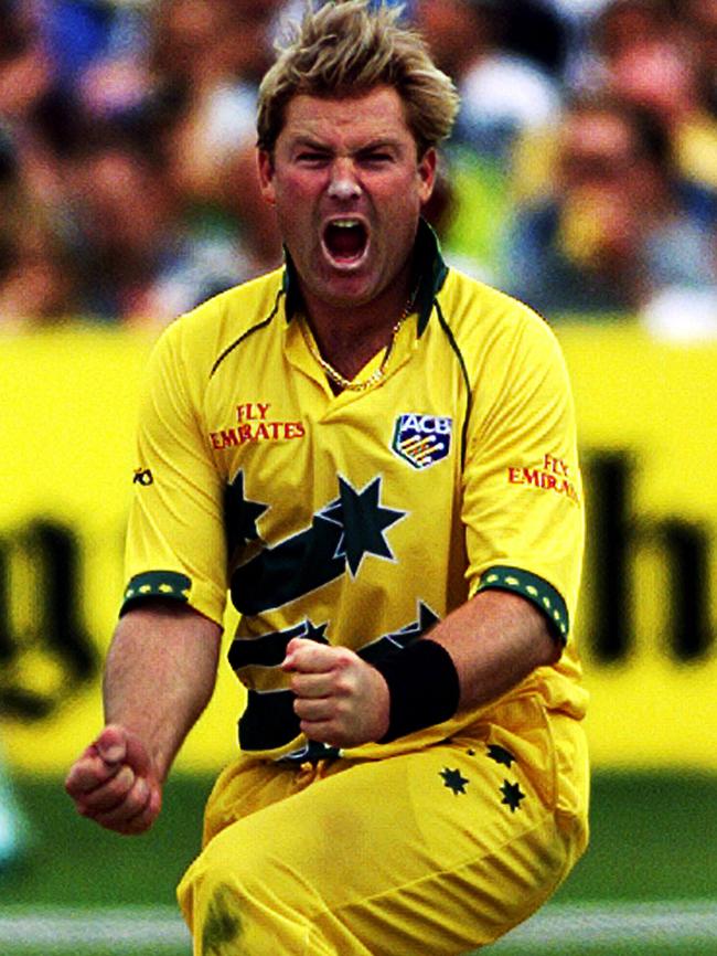 Shane Warne celebrates a wicket in the 1999 Cricket World Cup semi-final. Picture: AFP