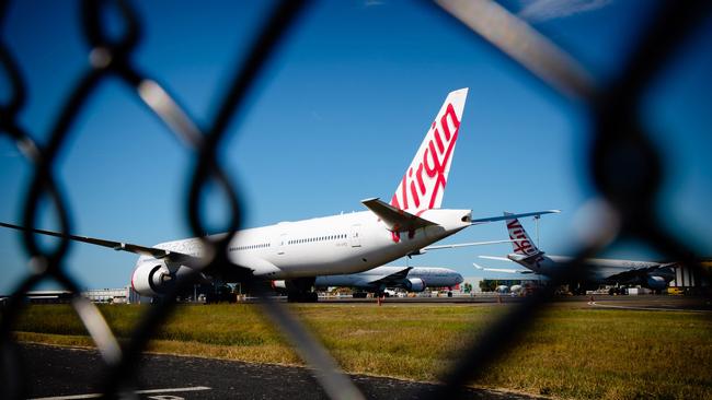 Virgin Australia aircraft parked at Brisbane International airport. Picture: AFP