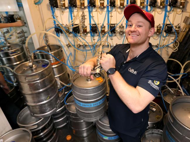 Stirling Farquhar, Venue Manager in the Cauldron Bar Keg Room, at Caxton Hotel for NRL Magic Round, Caxton St, Spring Hill Brisbane – on Friday 2nd May 2025 – Photo Steve Pohlner