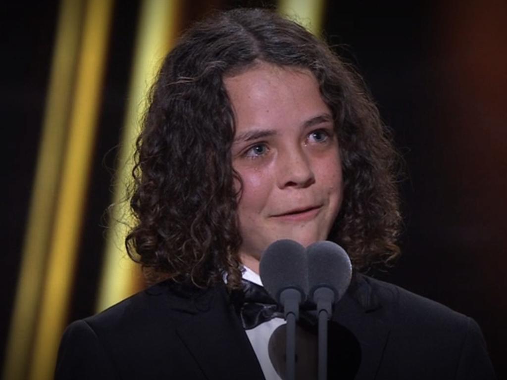 Screengrab of Felix Cameron after winning The Graeme Kennedy Award for Most popular newe Talent .Courtesy channel Seven