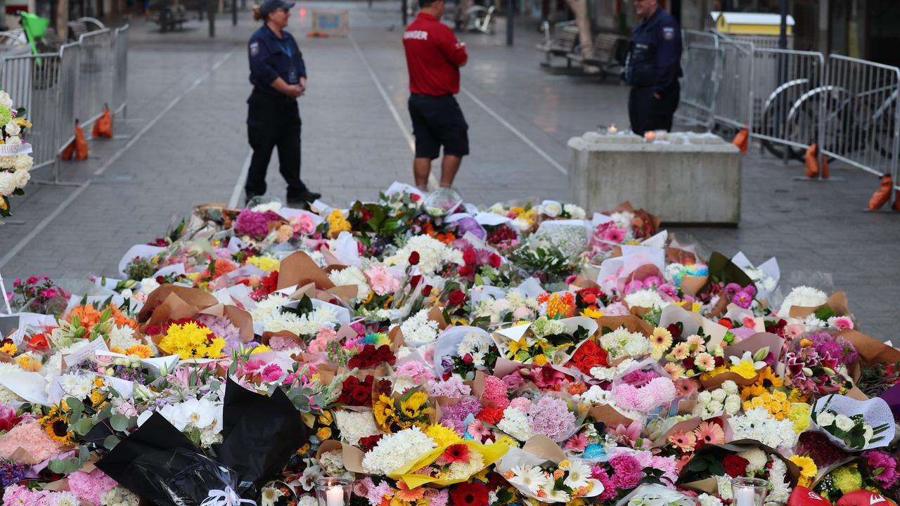 Flower tributes near the scene of the Bondi massacre.