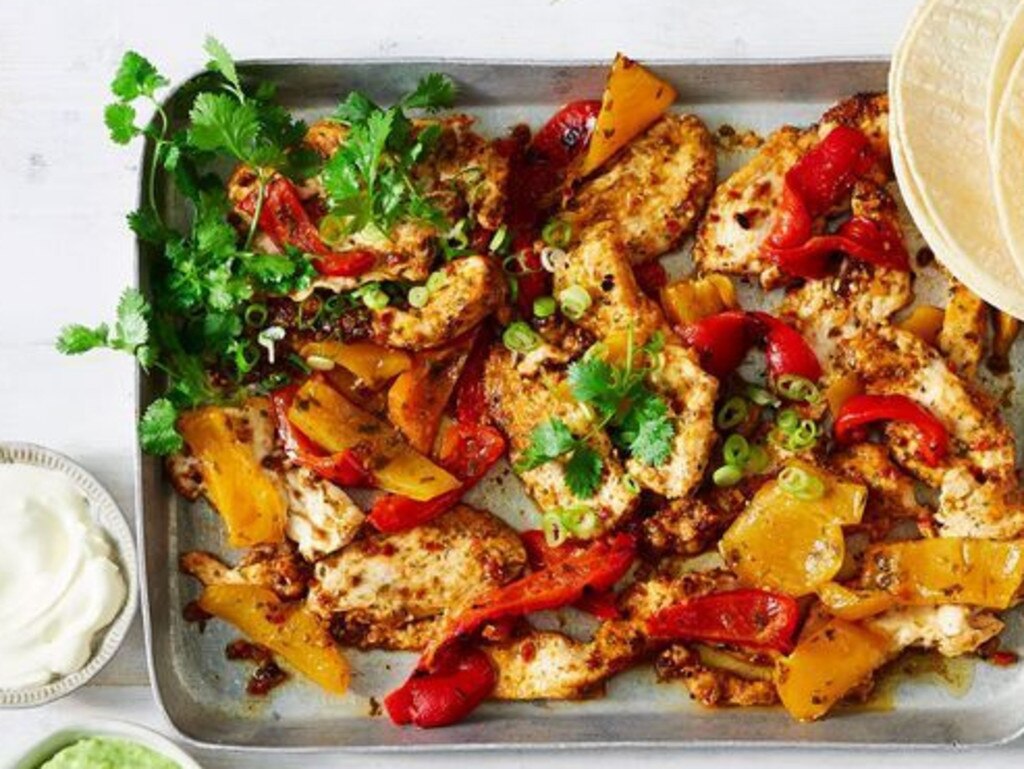 Chicken fajita tray bake.