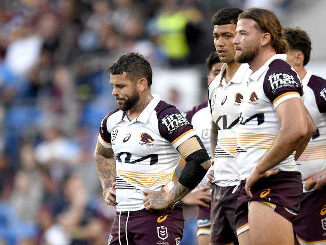 NRL 2024 RD22 Gold Coast Titans v Brisbane Broncos – Adam Reynolds and Patrick Carrigan, Dejection Picture NRL Photos