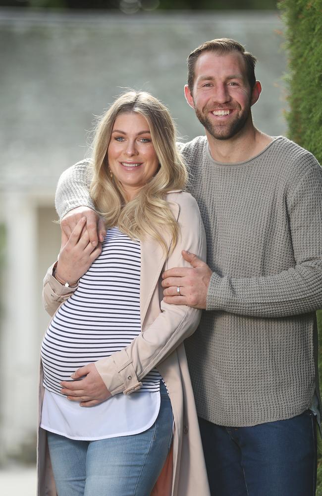 Beccy and Travis Cloke are expecting a baby together in November. Picture: Alex Coppel