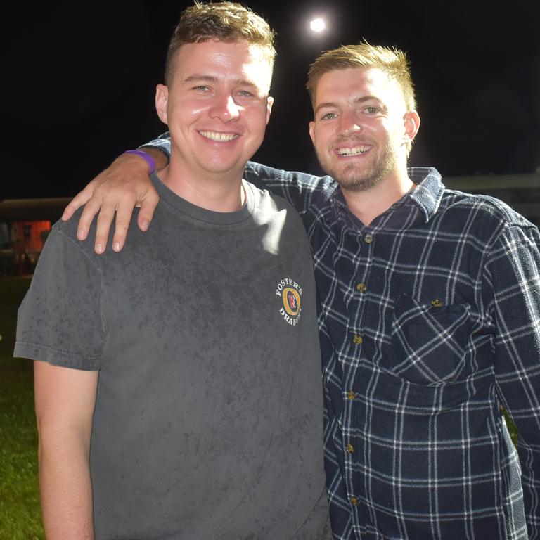 Kent Attwill, from Rockhampton, and Josh Egginton, from Sydney, at the Sarina CRCA Rodeo. Both are living and working on Hamilton Island and decided to head to the rodeo. Photo: Janessa Ekert