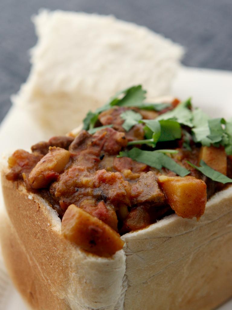 Bunny chow: Indian-South African curry served in bread. Picture: Mark Calleja