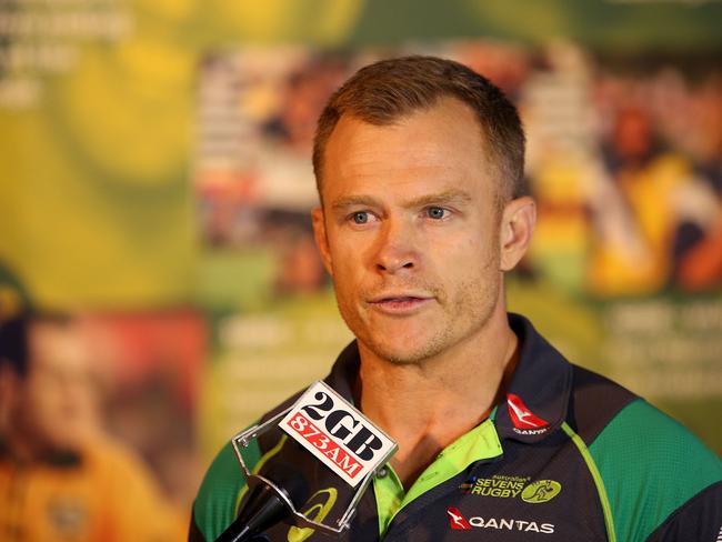 SYDNEY, AUSTRALIA - JUNE 18:  Australia's Mens Sevens coach Tim Walsh  speaks to the media during a press conference at Rugby Australia HQ on June 18, 2018 in Sydney, Australia.  (Photo by Jason McCawley/Getty Images)