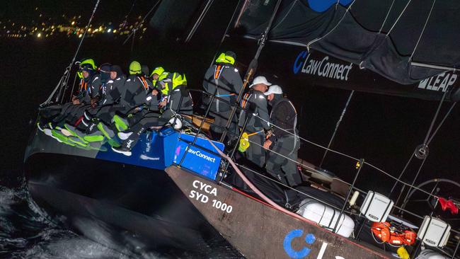 Law Connect arrives in Hobart to take line honours in the early hours of Saturday 28th December in the Rolex Sydney to Hobart 2024. Picture: Linda Higginson