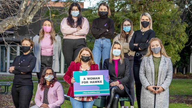 Julia Mason, Deepti Alurkar, Rebekah Hogan, Katerine Theodosis, Natalie Hutchins, Brianne Cooper, Sarah Carter, Anya Rasic, Katharine Nikolic and Stephanie Briese campaigned for a woman to be chosen. Picture: Tim Carrafa