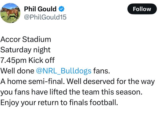 Phil Gould's message on X.