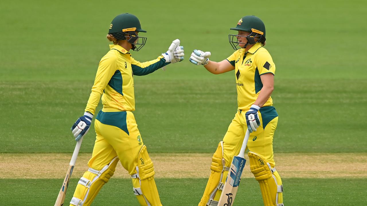 Phoebe Litchfield (left) and Australian captain Alyssa Healy will open the batting in the 50-over games in Mumbai, says Beth Mooney. Picture: Albert Perez / Getty Images