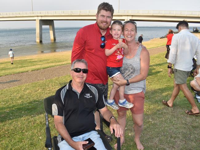 Kevin McFarlane, Bryan Kloppe, Taylor and Amy Kloppe at the San Remo Christmas Carols at the foreshore on Friday, December 20, 2024. Picture: Jack Colantuono