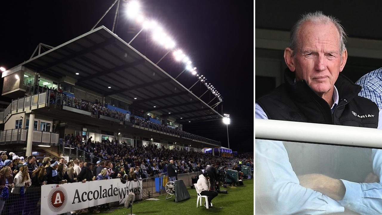 Rousing scenes at Shark Park (left) and Dolphins coach Wayne Bennett