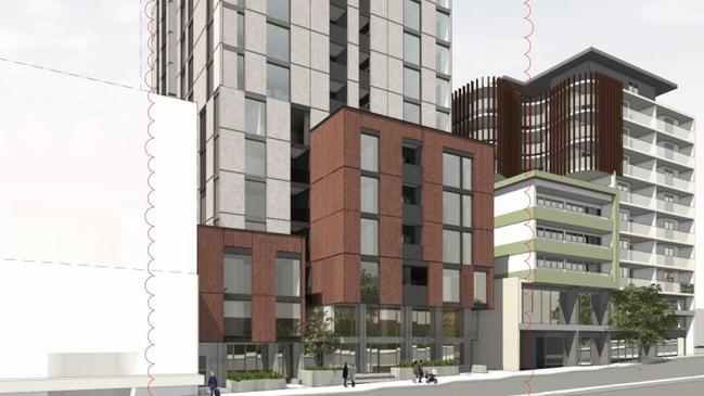 An artist's impression of the planned 14-storey Quest Hotel (centre) in Ringwood, taken from planning documents.