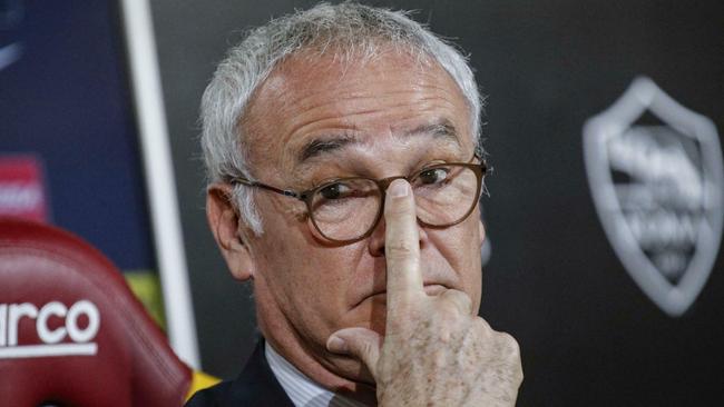 The new coach of AS Roma, Claudio Ranieri, attends a press conference at the Fulvio Bernardini training center in Trigoria, near Rome, Italy, Sunday March 10, 2019. (Giuseppe Lami/ANSA via AP)