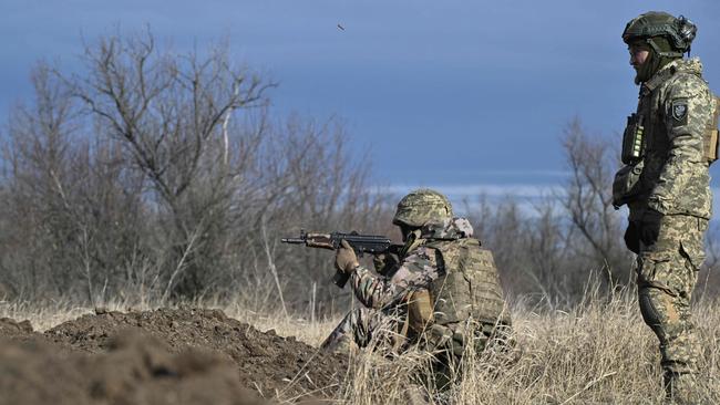 Recently recruited servicemen in Ukraine participate in tactical training ahead of deployment at an undisclosed location in the Donetsk region, on January 15, 2025, amid the Russian invasion of Ukraine. Picture: AFP