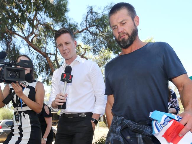 Cousins’ taxi abandoned him amid the media scrum outside Armadale Magistrates Court. Picture: Danella Bevis/The West Australian