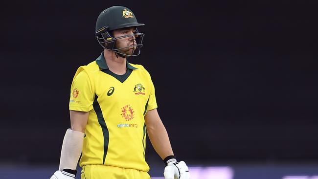 Australia's batsman Travis Head reacts after being dismissed by South Africa during the third one-day international cricket match in Hobart in November. Picture: WILLIAM WEST / AFP