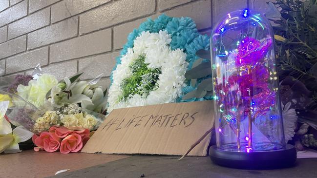 A memorial for a young man who died in Coles while in police custody in Alice Springs, May 28, 2025. Picture: Gera Kazakov
