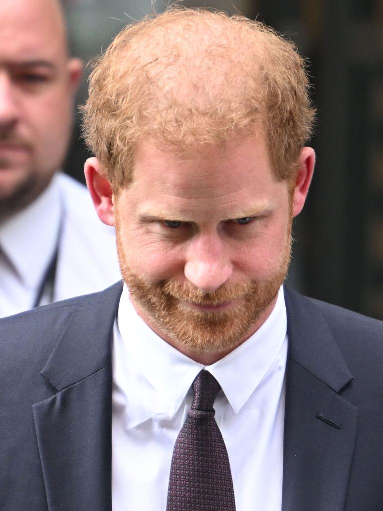 In June, when giving evidence at the Mirror Group phone hacking trial in London, Prince Harry had visibly less hair. Picture: Leon Neal/Getty Images