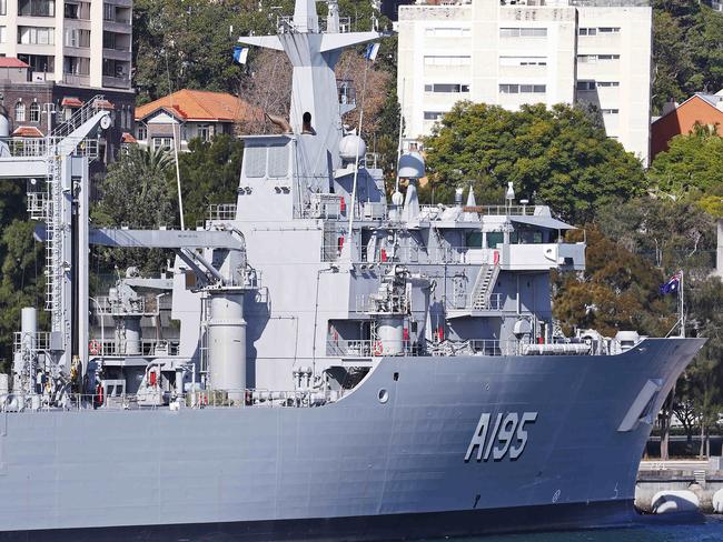 DAILY   TELEGRAPH - 19.5.24MUST CHECK WITH PIC EDITOR BEOFRE USE - Australian Navy vessel A195 pictured at Garden Island this morning. Picture: Sam Ruttyn