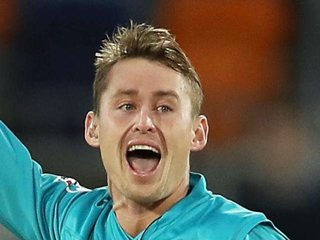 CANBERRA, AUSTRALIA - JANUARY 31: Marnus Labuschagne of the Heat appeals during the Big Bash League match between the Sydney Thunder and the Brisbane Heat at Manuka Oval, on January 31, 2021, in Canberra, Australia. (Photo by Mark Kolbe/Getty Images)