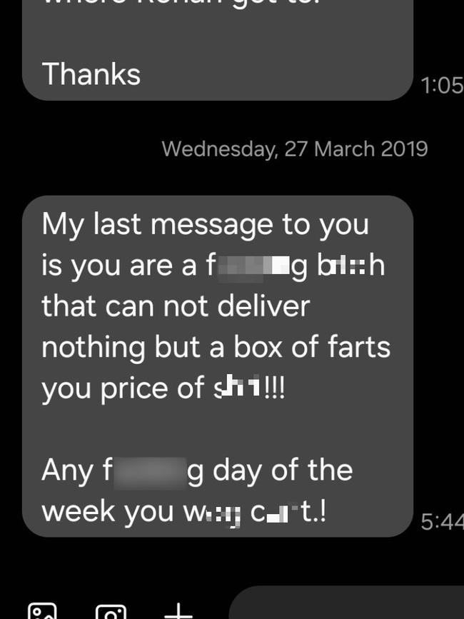 A text Mr McCosker sent to an employee in 2019, when he was directing his own company.