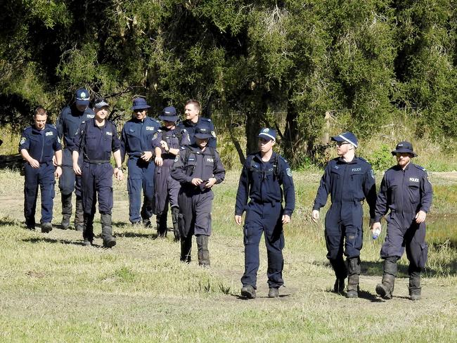 Police SES, and the RFS at a property north of Kendall in 2018 as they search for any clues in the disappearance of William Tyrrell. Picture: Nathan Edwards