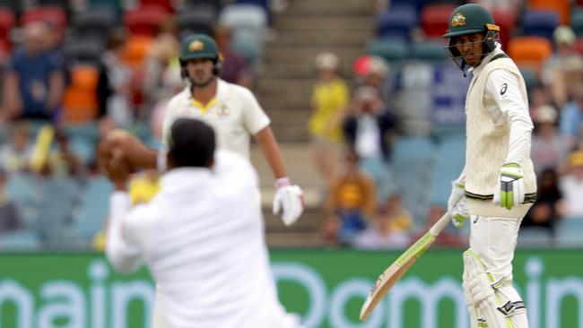 Usman Khawaja watches on as his form slump continues against Sri Lanka. (AAP Image/David Gray) 