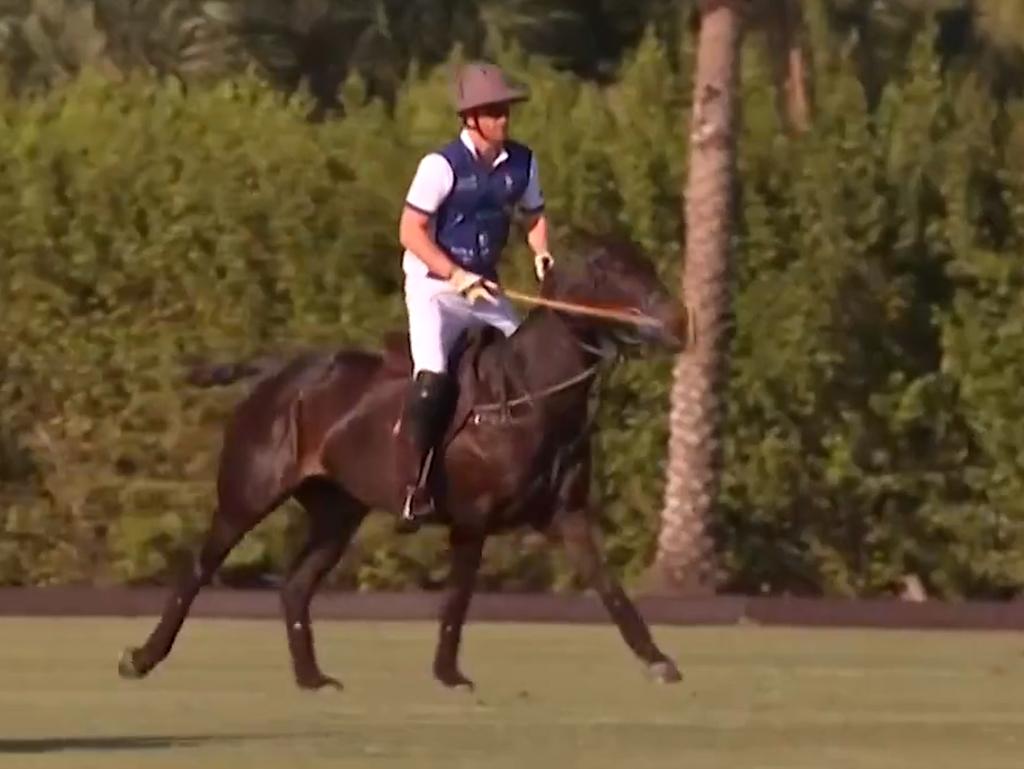 Prince Harry in action during the Royal Salute Polo Challenge in Palm Beach, Miami.