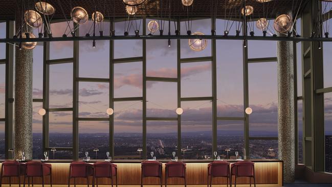 The 19m-long timber bar at Atria, the restaurant at the Ritz-Carlton Melbourne.