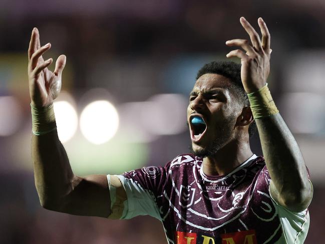 Jason Saab and Manly claimed a big win over Melbourne. Photo: Cameron Spencer/Getty Images