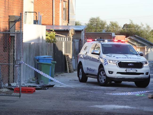 Police at the scene of the Hallam attack on Wednesday. Picture: David Crosling