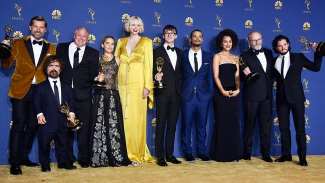 Cast of Outstanding Drama Series winner Game of Thrones at the Emmys in 2018. Picture: Getty