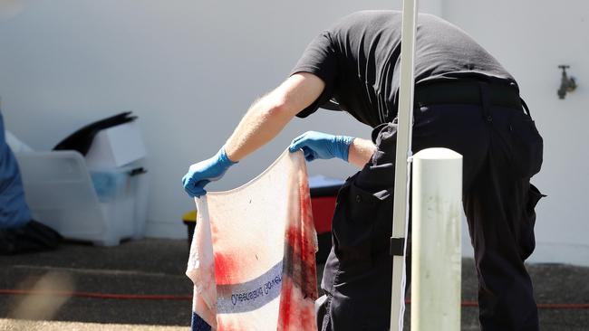 Police investigating at the scene of a double murder at Caboolture. Photographer: Liam Kidston.