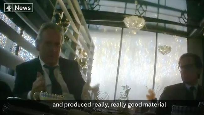 Cambridge Analytica executives Mark Turnbull and Alexander Nix are seen discussing the firm's work in the undercover footage. Picture: Channel 4/screengrab