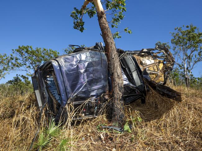 The crash wreckage at Manton Dam. Picture: Floss Adams